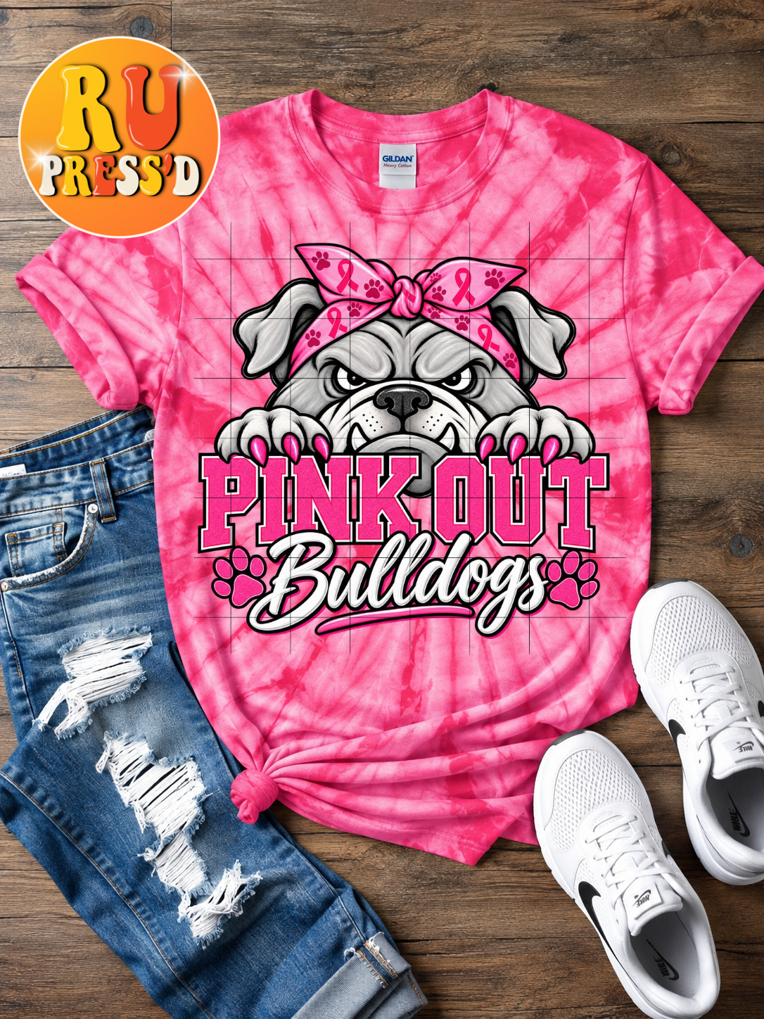 Pink Out Bulldogs Tie Dye
